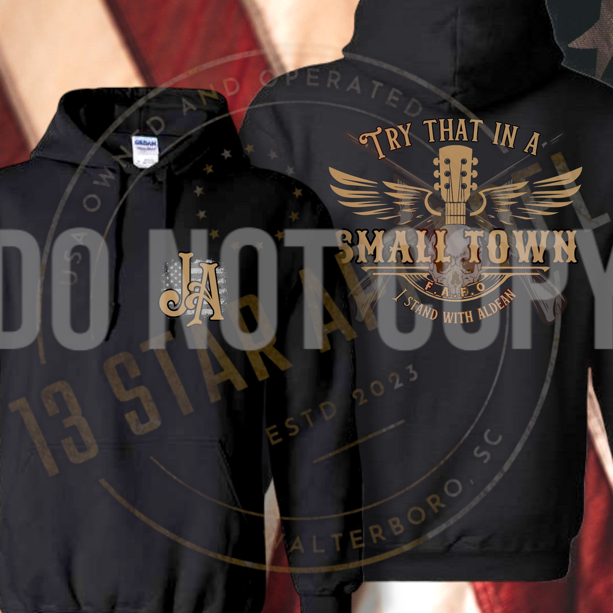 Try That In A Small Town Flag Print Waffle Hoodie 