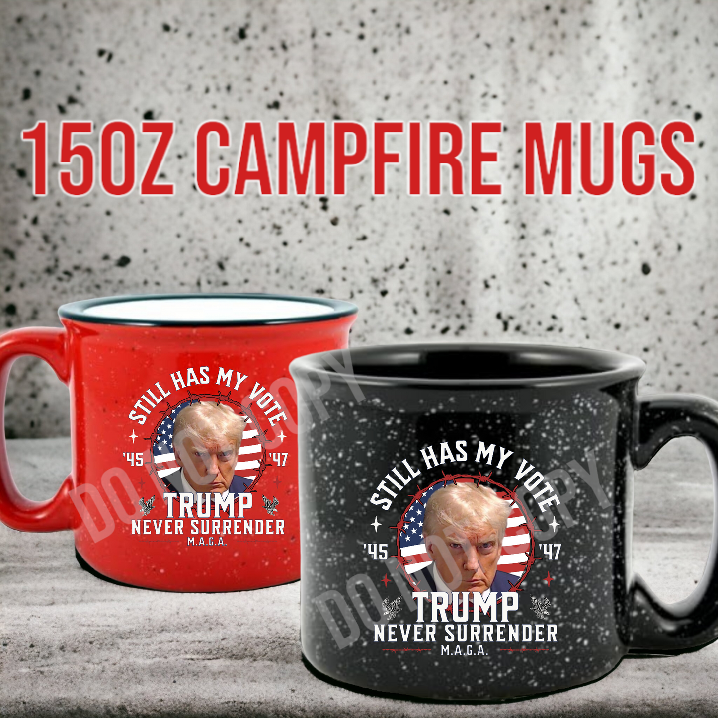 TRUMP MUGSHOT CAMPFIRE MUG 15OZ