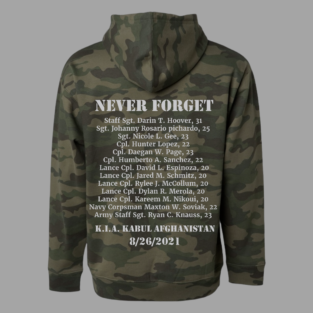 NEVER FORGET / 13 Fallen Heros / Kabul Memorial / Impeach Biden / US13/ Til Valhalla HOODIES