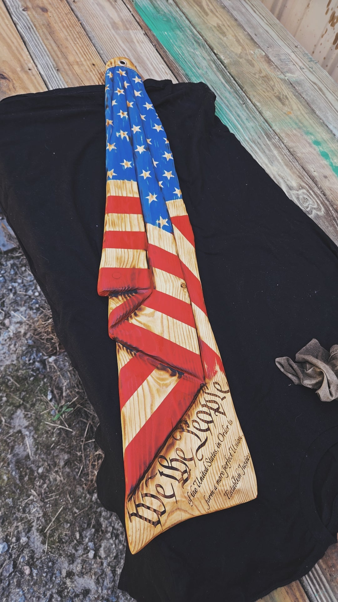 DRAPED GLORY with Preamble - Hand-carved Draped Wood Flag