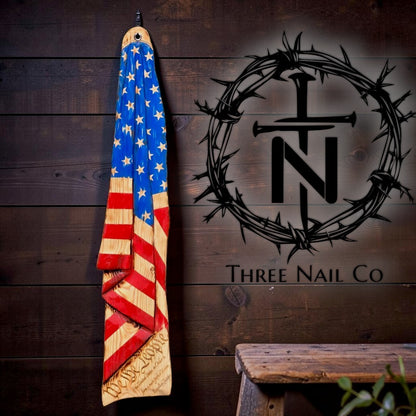 DRAPED GLORY with Preamble - Hand-carved Draped Wood Flag