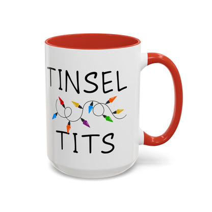 tinsel tits— Funny Christmas Mug with String Lights (11oz & 15oz)