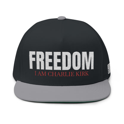 Freedom , I am Charlie Kirk Flat Bill Hat White Embroidery