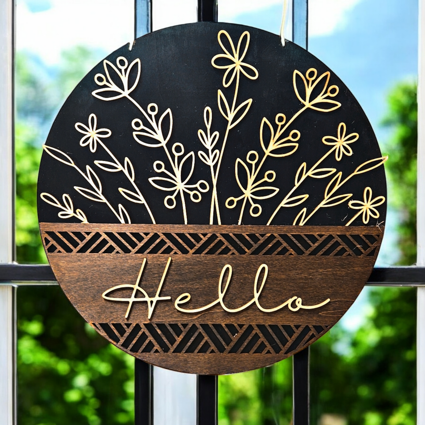 Floral Pot rustic DOOR HANGER