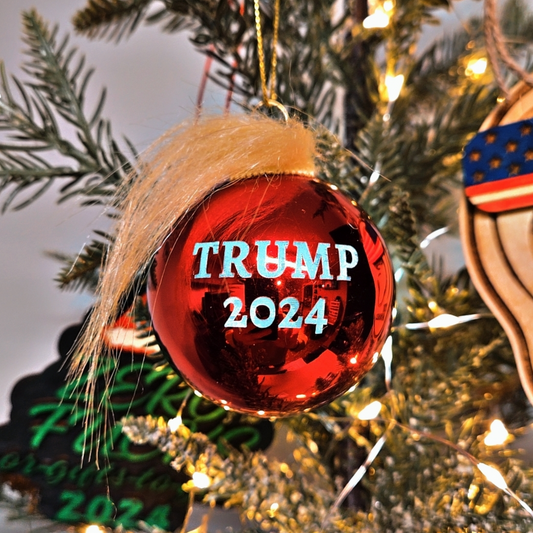 TRUMP HAIR 2024 GLASS ORNAMENT