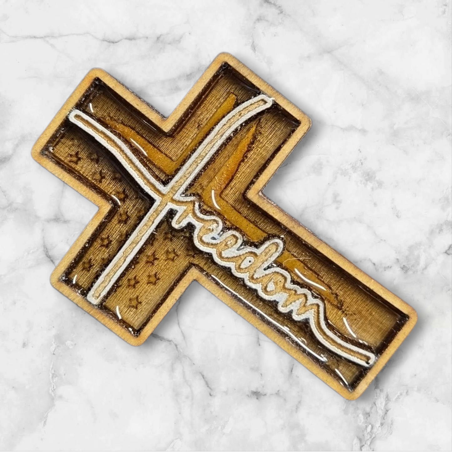 Handmade wooden pocket cross - American Flag / Freedom