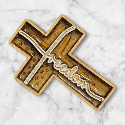 Handmade wooden pocket cross - American Flag / Freedom