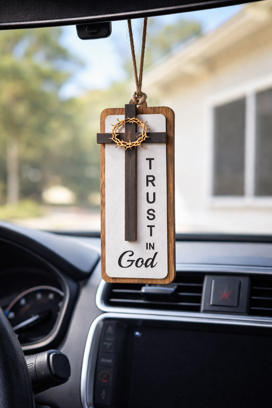 Rustic Cross Car Charm – Trust in God
