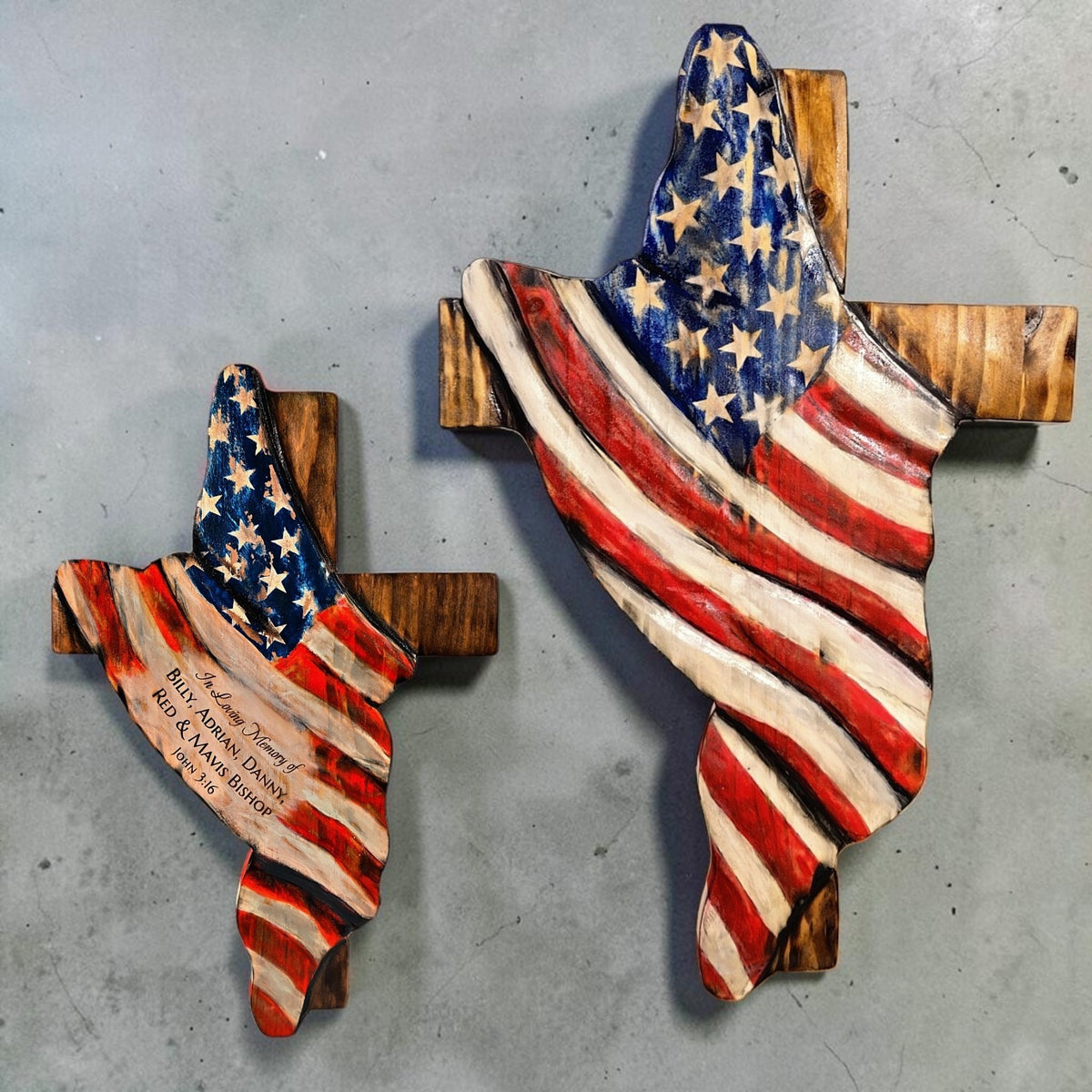 DRAPED FLAG WOOD CROSS- FAITH & FREEDOM