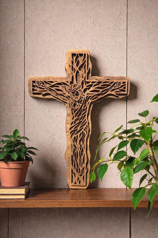 Handcrafted Layered Wooden Jesus Cross