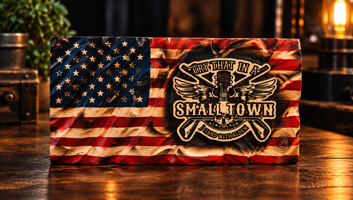 Hand-Carved Wavy Wooden American Flag – 6" Desktop Decor