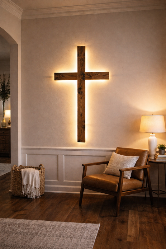 4 Ft Backlit Wooden Cross