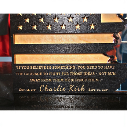 Handmade Wooden Charlie Kirk American Flag – 12" x 20"