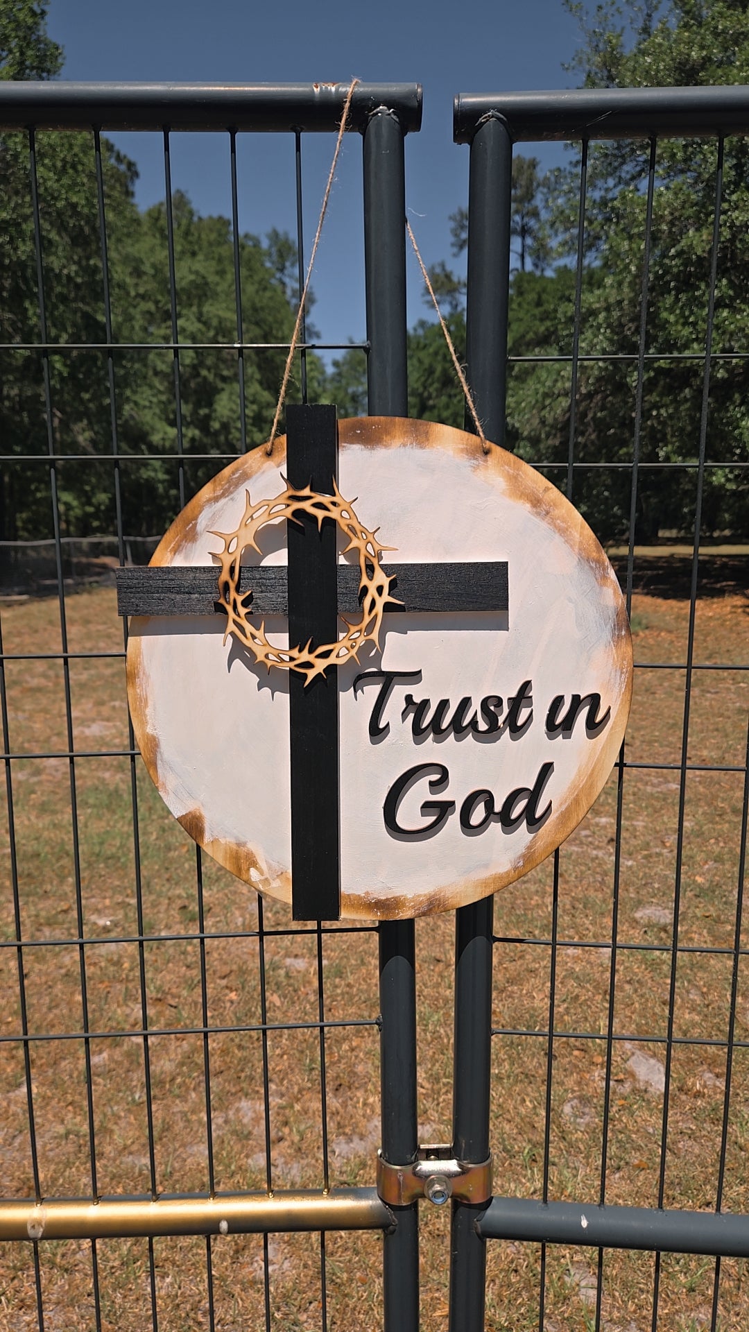 Trust in God Door Hanger – Christian Cross Front Door Wreath with Crown of Thorns | Farmhouse Faith Decor