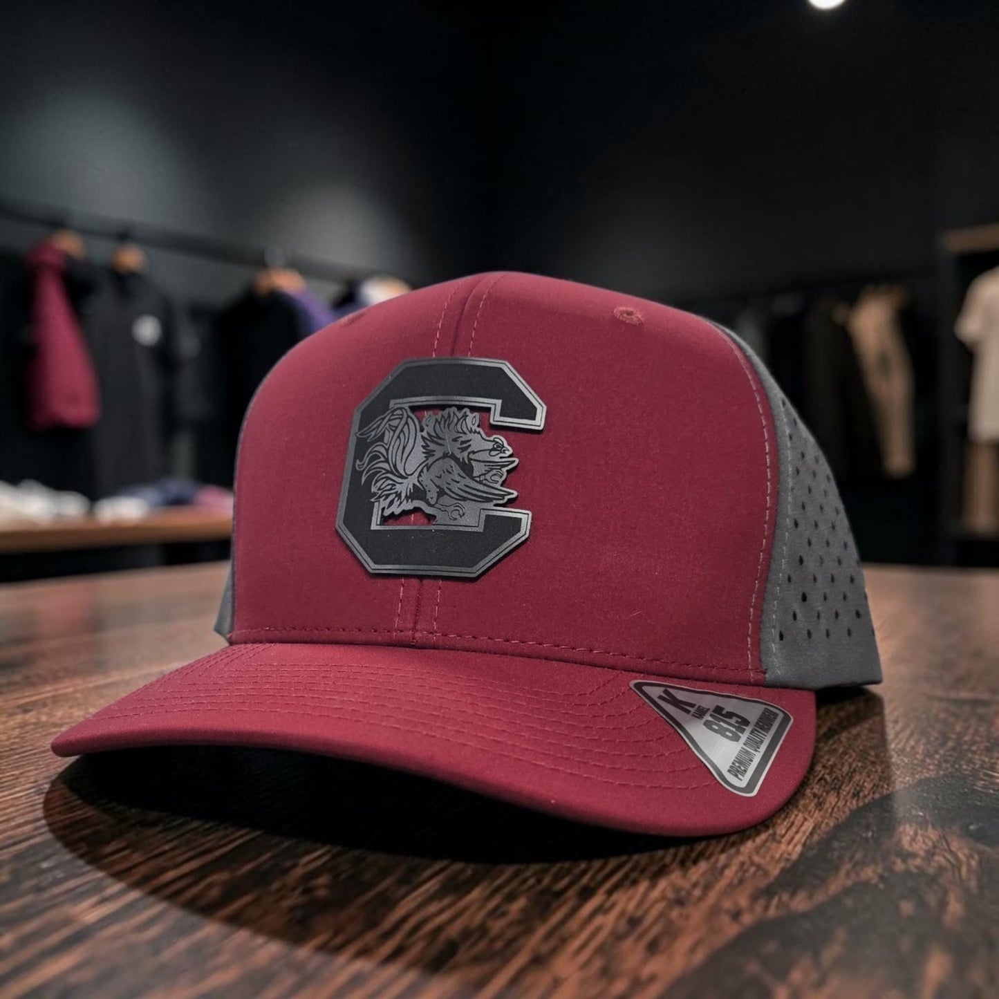 GameDay Carolina Carolina Leather Patch Richardson Snapback Hat | Black & Garnet Performance