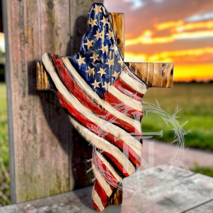 DRAPED FLAG WOOD CROSS- FAITH & FREEDOM