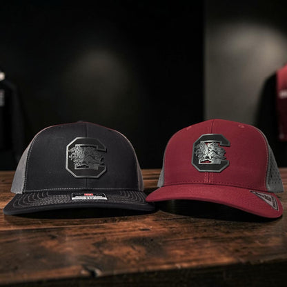 GameDay Carolina Carolina Leather Patch Richardson Snapback Hat | Black & Garnet Performance