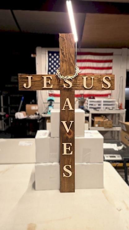 JESUS SAVES WOODEN CROSS