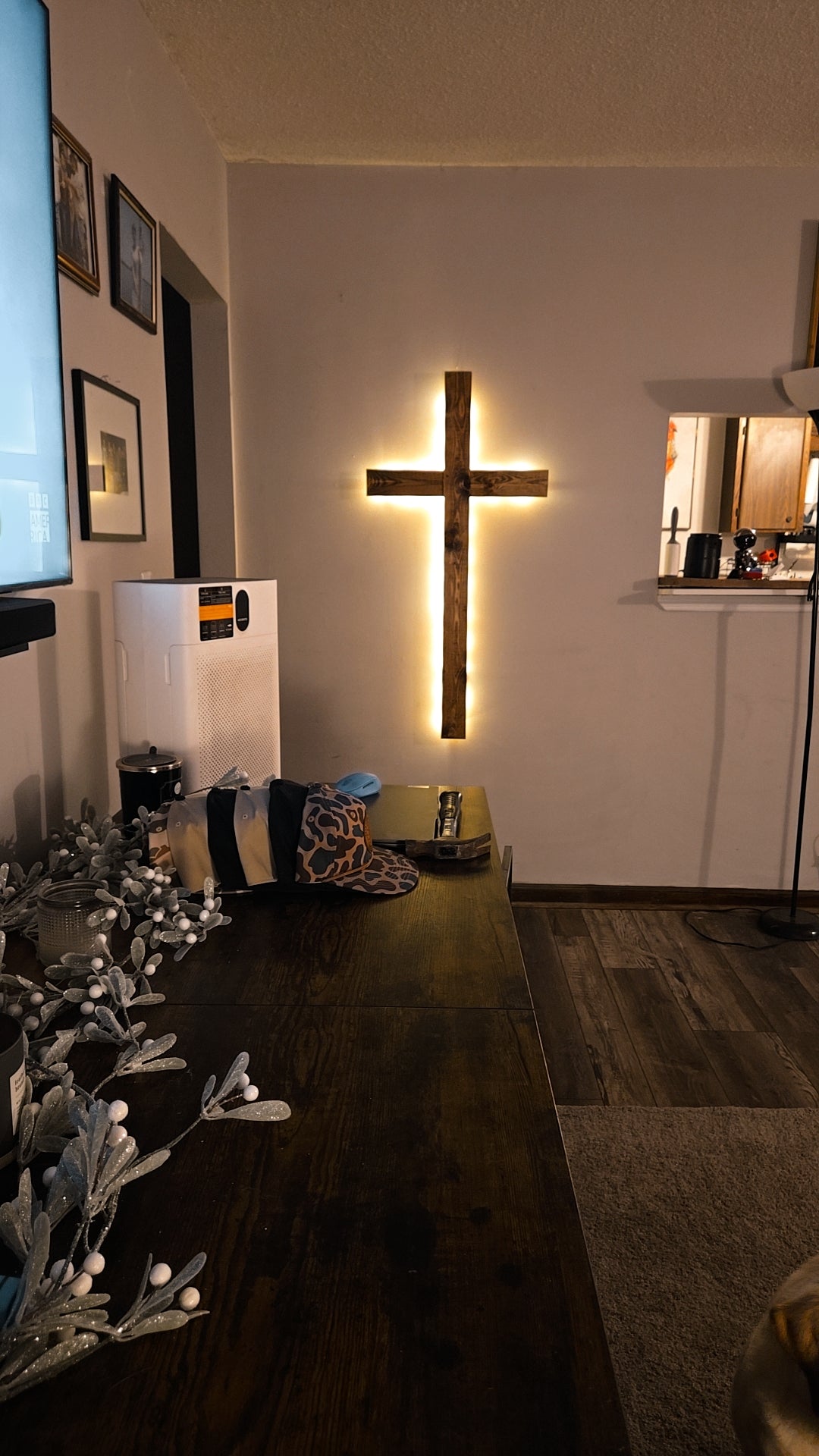 4 Ft Backlit Wooden Cross
