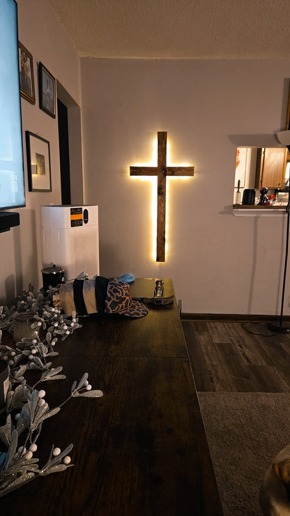 4 Ft Backlit Wooden Cross
