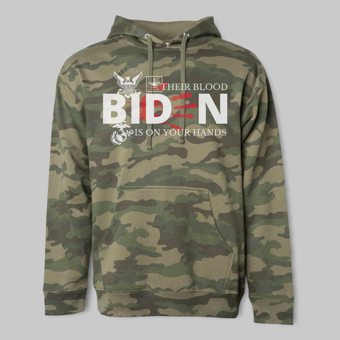 CAMO BIDEN BLOODY HANDS 13 SOLDIERS HOODIE