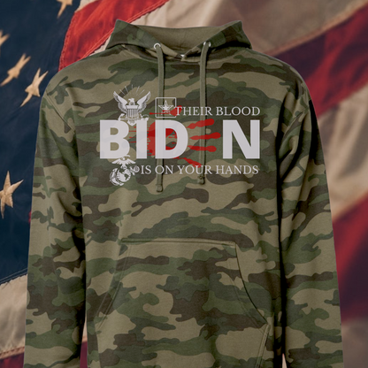 CAMO BIDEN BLOODY HANDS 13 SOLDIERS HOODIE